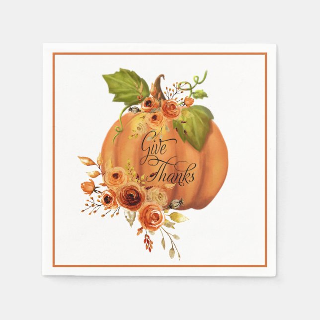 Give Thanks floral pumpkin  Napkin (Front)