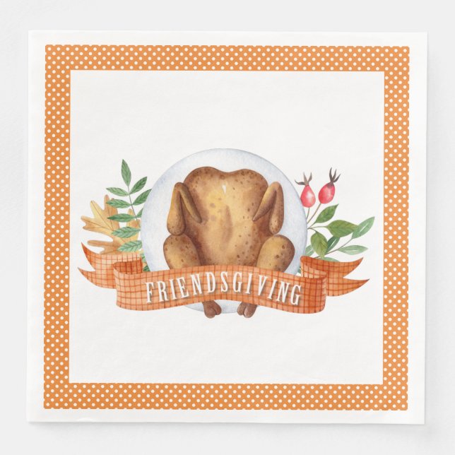Give Thanks Floral Pumpkin Paper Napkins (Front)
