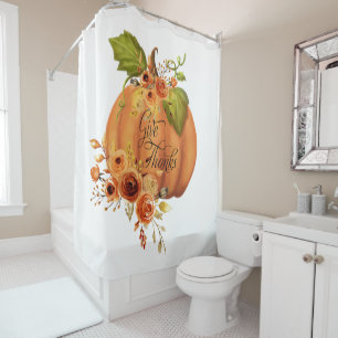 Give Thanks floral pumpkin Shower Curtain