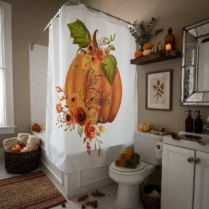 Give Thanks floral pumpkin Shower Curtain