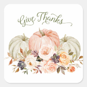 Give Thanks Floral Pumpkin Stickers