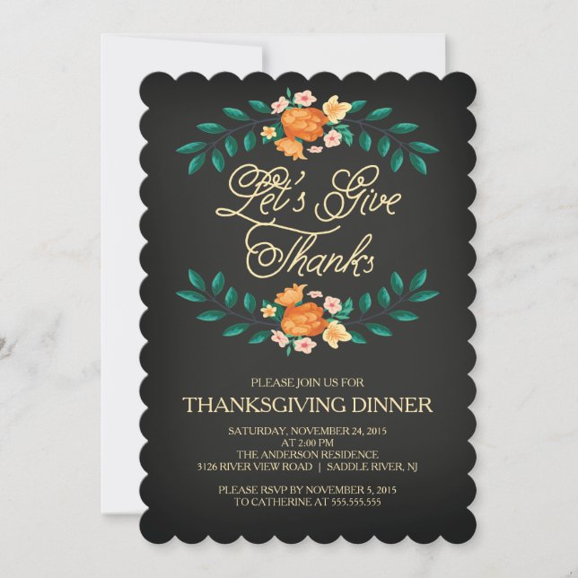 Give Thanks Floral Thanksgiving Dinner Party Invitation (Front)