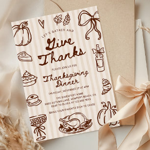Give Thanks Hand Drawn Doodle Thanksgiving Dinner Invitation