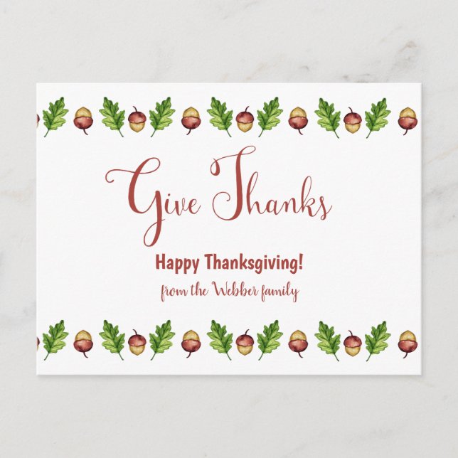 Give Thanks Happy Thanksgiving Customisable Postcard (Front)