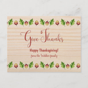 Give Thanks Happy Thanksgiving Wood Look Custom Postcard