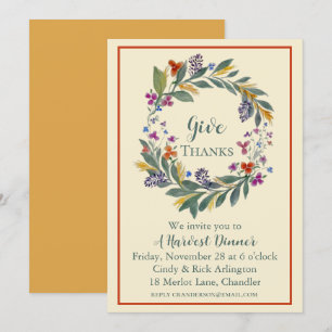 Give Thanks Harvest Wreath Invitation