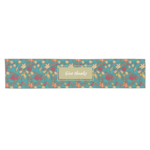 Give Thanks Leaves Pattern on Blue Thanksgiving Short Table Runner