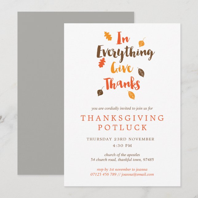 Give Thanks Leaves Thanksgiving Potluck Invitation (Front/Back)