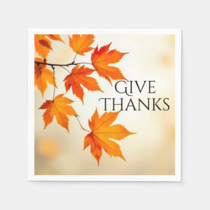 Give Thanks – Minimalist Autumn Leaves Napkin