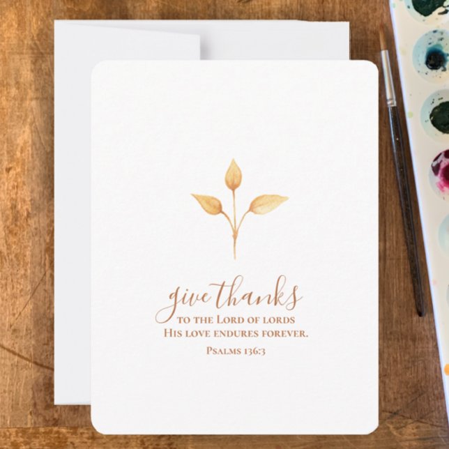 Give Thanks Minimalistic Watercolor Thanksgiving Holiday Card (Custom minimalistic hand painted watercolor Thanksgiving card. Give thanks religious scripture card )