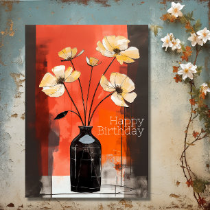 Give Thanks Modern Flower and Vase Birthday Card