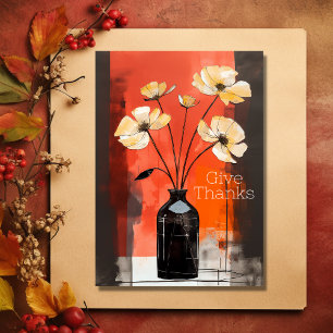 Give Thanks   Modern Flower and Vase Thanksgiving Holiday Card