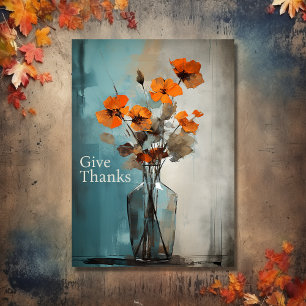 Give Thanks Modern Flower and Vase Thanksgiving Holiday Card