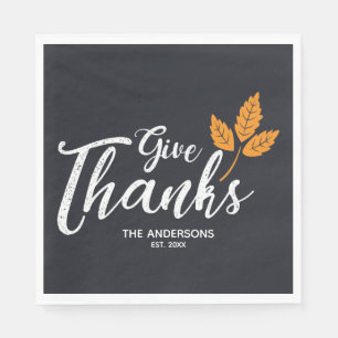 Give Thanks. Modern Thanksgiving. Napkin
