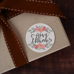 Give Thanks Modern Watercolor Floral Thanksgiving Classic Round Sticker