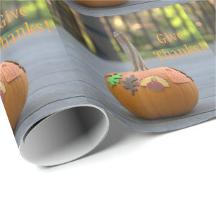 Give Thanks Orange Pumpkin Pretty Wrapping Paper