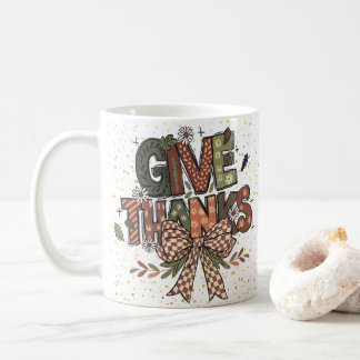 Give Thanks Patchwork Bow Coffee Mug