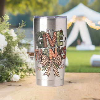 Give Thanks Patchwork Bow Insulated Tumbler