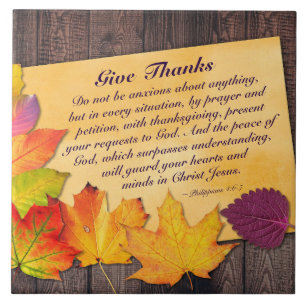 Give Thanks Philippians 4:6-7 Bible Verse, Autum Tile