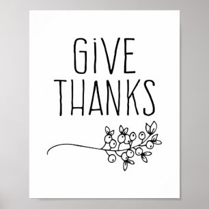 Give Thanks Poster Thanksgiving Inspirational Art