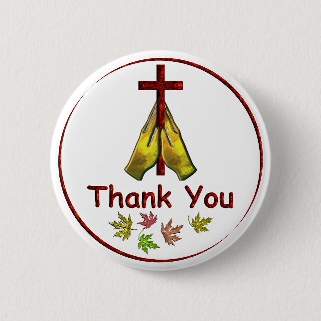 Give Thanks Praying Hands 6 Cm Round Badge (Front)