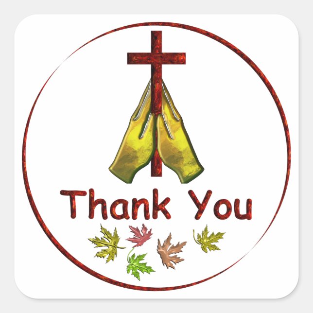 Give Thanks Praying Hands Square Sticker (Front)