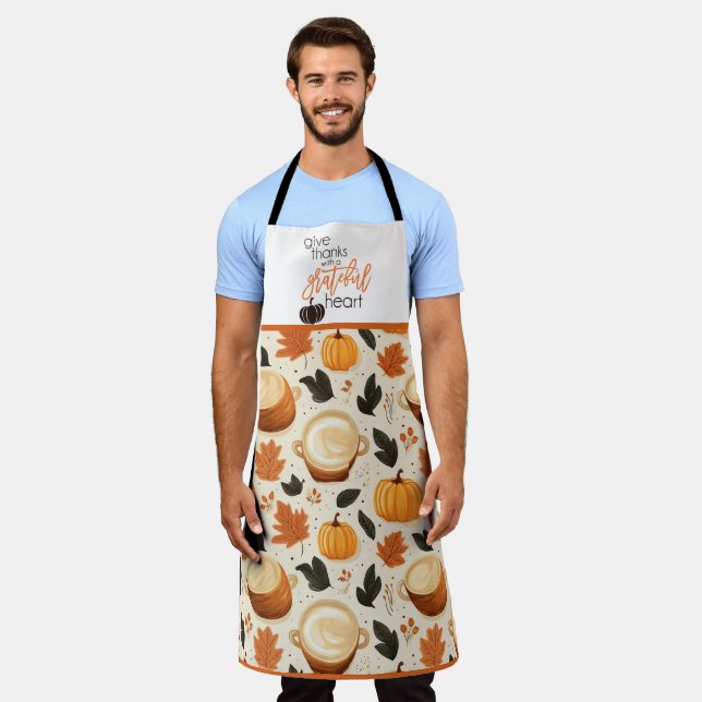 Give Thanks pumpkin and fall leaves Apron (Worn)