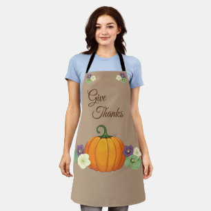 Give Thanks Pumpkin & Floral All-Over Print Apron