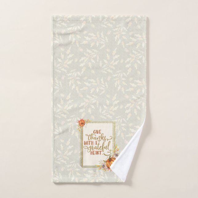 Give Thanks Pumpkin Frame Bath Towel Set (Hand Towel)