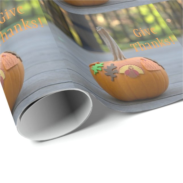 Give Thanks Pumpkin Turkey Pretty Wrapping Paper (Roll Corner)
