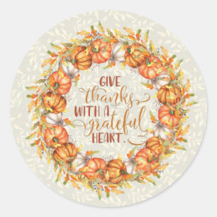 Give Thanks Pumpkin Wreath Classic Round Sticker