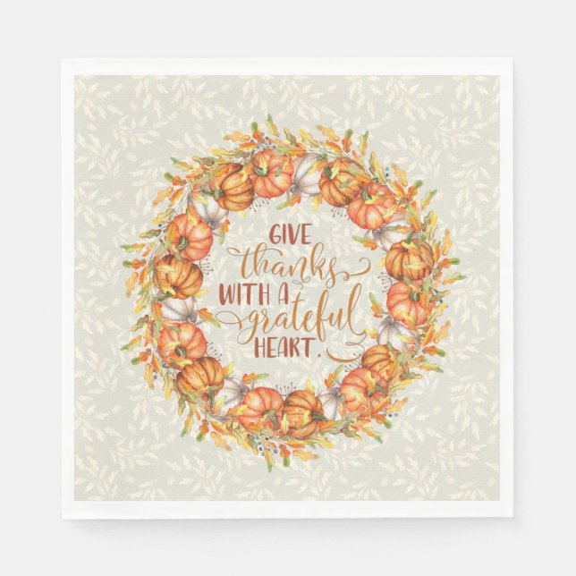 Give Thanks Pumpkin Wreath Napkin (Front)