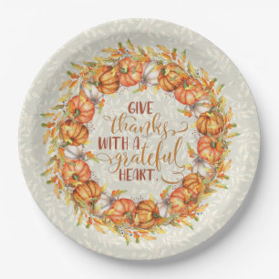 Give Thanks Pumpkin Wreath Paper Plate