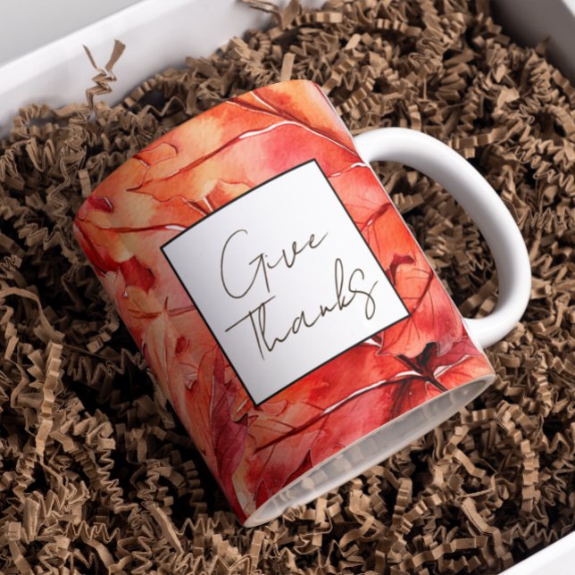 Give Thanks Red Fall Leaves Thanksgiving Coffee Mug (Creator Uploaded)