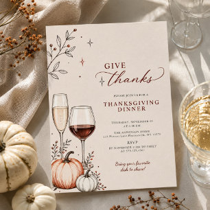Give Thanks Retro Modern Thanksgiving Dinner Invitation