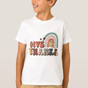 Give Thanks Retro Rainbow Thanksgiving T-Shirt
