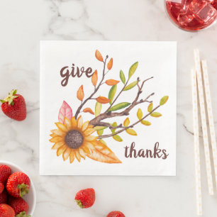Give Thanks Rustic Autumn Sunflower Thanksgiving Napkin