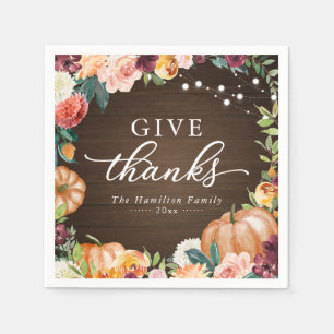 Give Thanks Rustic Fall Floral Thanksgiving Dinner Napkin