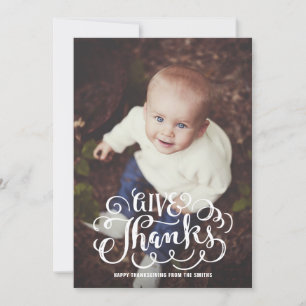 Give Thanks Rustic Letttering   Thanksgiving Photo Holiday Card