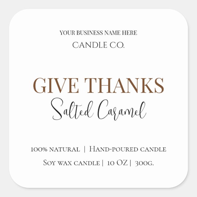 Give Thanks Salted Caramel Candle Label (Front)