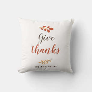Give Thanks Script Thanksgiving Fall Autumn Simple Cushion