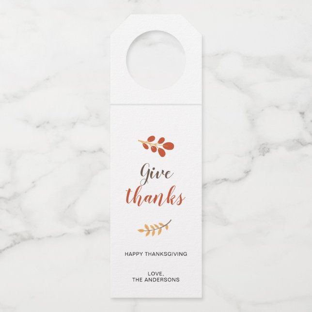 Give Thanks Script Thanksgiving Fall Personalised  Bottle Tag (Front)