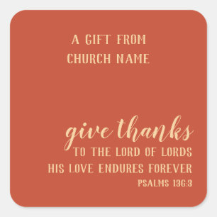 Give Thanks Scripture Simple Orange Thanksgiving Square Sticker