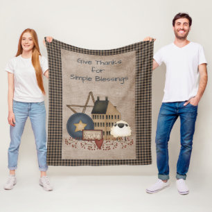 Give Thanks Simple Blessings - Primitive Country Fleece Blanket