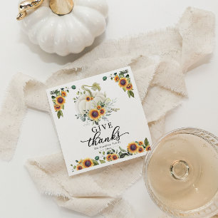 Give Thanks Sunflowers White Pumpkin Thanksgiving Napkin