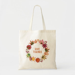 Give Thanks Thanksgiving Autumn Leaves Wreath Tote Bag