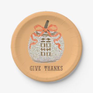 Give Thanks Thanksgiving Chinoiserie Pumpkin Paper Plate