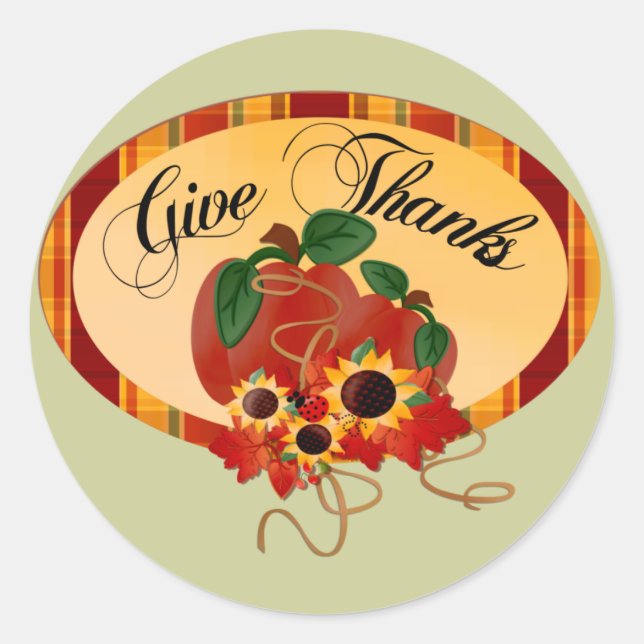 Give Thanks Thanksgiving Day Classic Round Sticker (Front)