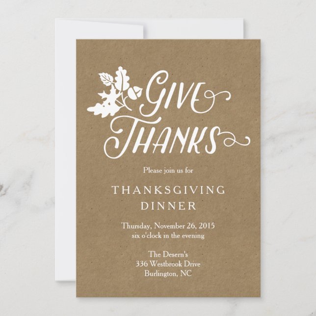Give Thanks Thanksgiving Dinner Feast Invitation (Front)