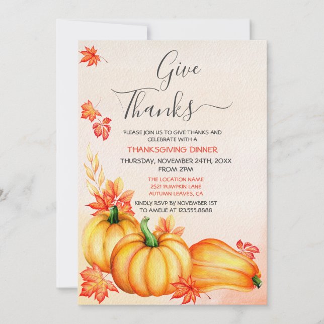 Give Thanks | Thanksgiving Dinner Invitation (Front)